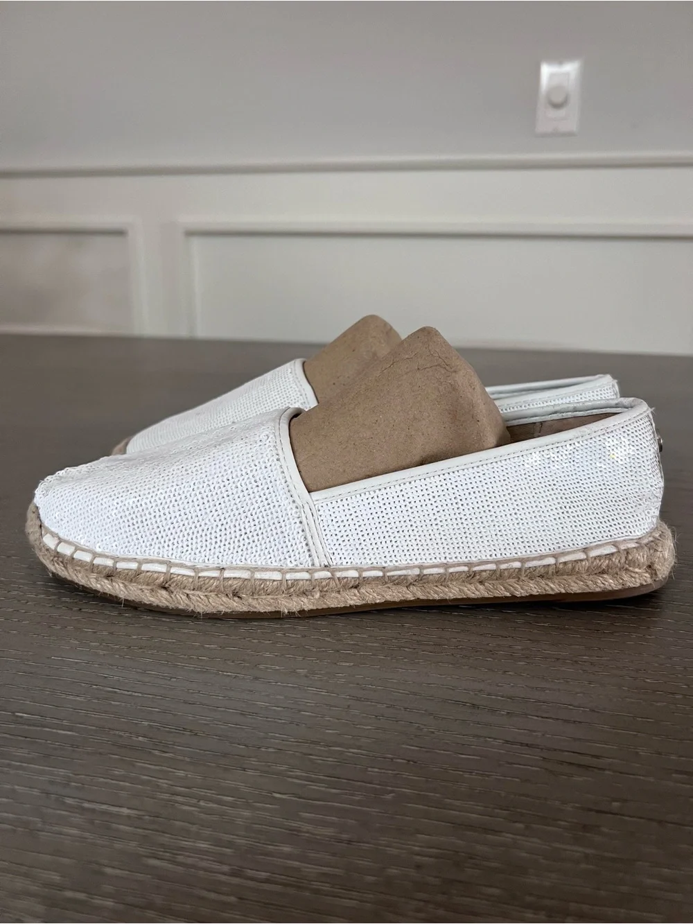 White Woven sequin Espadrille Slip-On Shoes